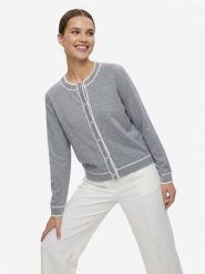 Kardigan z kontrastową lamówką - szary. Szare kardigany damskie Sinsay, l, bez wzorów, bez kołnierzyka. Za 49.99 zł.