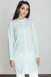 Miętowa Koszula -Tunika Zapinana Na Zatrzaski. Zielone koszule damskie Figl, l, bez wzorów, bez kołnierzyka, bez ramiączek. Za 189.00 zł.