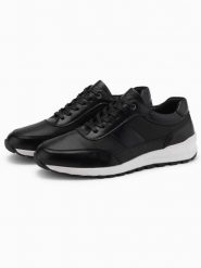 Buty męskie sneakersy sportowe ze skóry ekologicznej – czarne V2 OM-FOSL-0181 - 44. Czarne buty sportowe męskie Ombre Clothing, z aplikacjami, z gumy, bez zapięcia. Za 179.99 zł.