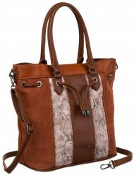 Shopperka wężowa David Jones 6885-5 brązowa. Brązowe shopperki damskie David Jones, bez wzorów, ze skóry ekologicznej, bez dodatków. Za 158.99 zł.