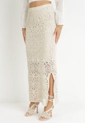 Beżowa Ażurowa Spódnica z Rozcięciem Penelapi. Brązowe spódnice damskie Born2be, na co dzień, na lato, m, w ażurowe wzory, eleganckie, maxi, proste. Za 109.99 zł.