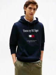 Tommy Hilfiger sweter z kapturem Mężczyźni niebieski, L. Niebieskie swetry męskie Tommy Hilfiger, l, bez wzorów, z bawełny, bez kołnierzyka, bez ramiączek. Za 429.95 zł.
