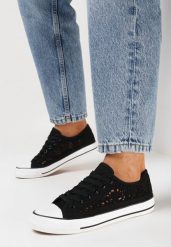 Czarne Ażurowe Trampki z Cholewką Przed Kostkę Iilira. Czarne trampki i tenisówki damskie Born2be, z aplikacjami, przed kostkę, bez zapięcia. Za 44.99 zł.