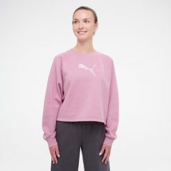 Bluza damska Puma Gym & Pilates crop. Czerwone bluzy damskie Puma, l, bez wzorów, z bawełny, eleganckie, bez ramiączek, bez kaptura. Za 169.99 zł.