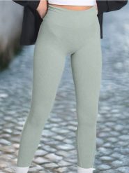 Legginsy high waist w prążek - zielony. Zielone legginsy damskie Sinsay, bez wzorów. Za 39.99 zł.