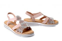 RIEKER V0613-90 pink, sandały damskie. Czerwone sandały damskie Rieker, bez wzorów, bez obcasa, bez zapięcia. Za 319.90 zł.