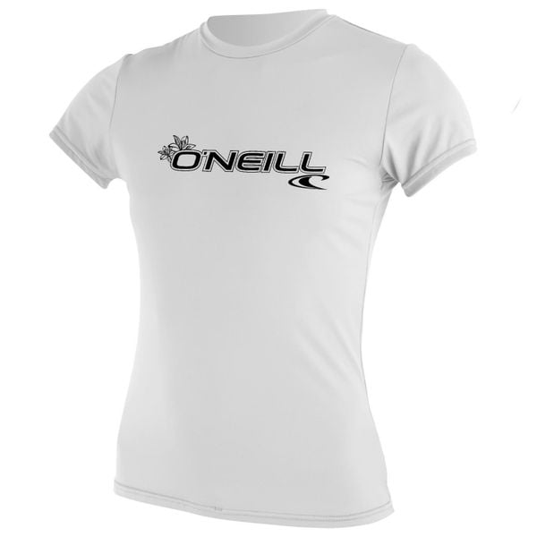 Koszulka do pływania damska O'Neill Basic Skins Sun Shirt. Białe bluzki damskie O'Neill, l, bez wzorów, sportowe, bez kołnierzyka, bez ramiączek. Za 92.99 zł.