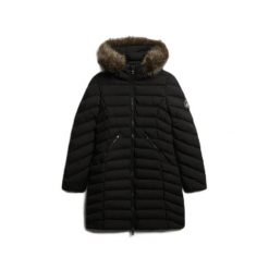 Parka dla kobiet Superdry Fuji. Czarne parki damskie Superdry, na zimę, bez wzorów, bez kaptura. Za 641.15 zł.