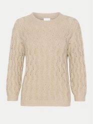 Kaffe Sweter Lena 10508807 Beżowy Regular Fit. Brązowe swetry nierozpinane damskie Kaffe, l, bez wzorów, ze lnu, bez kołnierzyka, bez ramiączek. Za 109.99 zł.