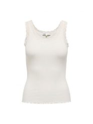 ONLY Top Sara 15345994 Kremowy Slim Fit. Białe topy damskie ONLY, l, bez wzorów, z bawełny, bez kołnierzyka, bez ramiączek. Za 59.99 zł.