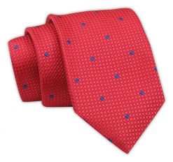 Klasyczny Krawat Męski Czerwony w Granatowy Wzór Geometryczny, Elegancki, 7 cm -Angelo di Monti. Czerwone krawaty i muchy Angelo di Monti, bez wzorów, z tkaniny, eleganckie. Za 45.00 zł.