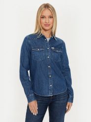 Guess Jeans Koszula jeansowa W4YH35 D5EI3 Granatowy Classic Fit. Niebieskie koszule damskie Guess Jeans, xs, z aplikacjami, z bawełny, bez kołnierzyka, bez ramiączek. Za 209.99 zł.
