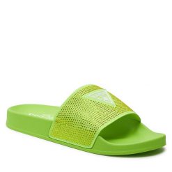 Klapki Guess. Zielone klapki damskie Guess, z aplikacjami, bez obcasa, bez zapięcia. Za 219.99 zł.