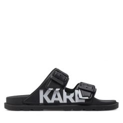 Klapki KARL LAGERFELD. Czarne klapki damskie KARL LAGERFELD, bez wzorów, bez obcasa, bez zapięcia. Za 739.99 zł.