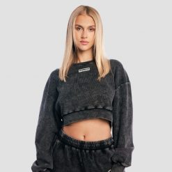 Bluza damska fitness cropped oversize bez kaptura Aura. Czarne bluzy damskie GYMBEAM, l, bez wzorów, z bawełny, bez ramiączek, bez kaptura. Za 118.90 zł.