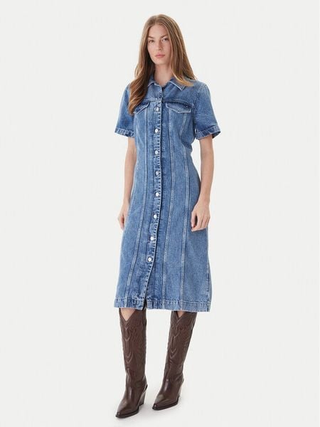 Tommy Hilfiger Sukienka jeansowa WW0WW46638 Niebieski Slim Fit. Niebieskie sukienki damskie Tommy Hilfiger, bez wzorów, z jeansu, bez kołnierzyka, bez ramiączek. Za 539.99 zł.