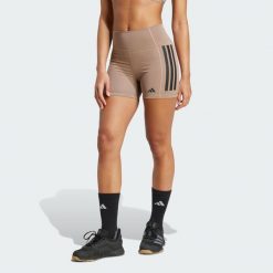 Legginsy Optimé 3-Stripes 1/4 Short. Brązowe legginsy sportowe damskie Adidas, l, bez wzorów, z elastanu, z podwyższonym stanem, krótkie, na fitness i siłownię, climacool (adidas). Za 178.75 zł.