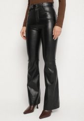 Czarne Spodnie Dzwony z Imitacji Skóry Vebora. Czarne spodnie materiałowe damskie Born2be, bez wzorów, z jeansu, eleganckie. Za 159.99 zł.
