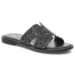 Klapki damskie Filippo, materiałowe zdobione na płaskim obcasie eleganckie, czarne, DK6973-25-BK. Czarne klapki damskie Filippo, z aplikacjami, z materiału, eleganckie, bez obcasa, na płaskiej podeszwie, bez zapięcia. Za 109.00 zł.