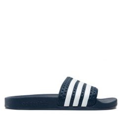 Klapki adidas. Niebieskie klapki damskie Adidas, bez wzorów, sportowe, bez obcasa, bez zapięcia. Za 149.99 zł.