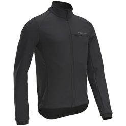 Kurtka zimowa na rower szosowy Triban RC100. Czarne kurtki męskie VAN RYSEL, na zimę, m, bez wzorów, z materiału, sportowe, bez kaptura. Za 199.99 zł.