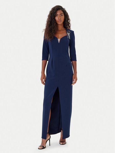 Rinascimento Sukienka wieczorowa CFC0125271003 Granatowy Slim Fit. Niebieskie sukienki damskie Rinascimento, l, bez wzorów, z syntetyku, wizytowe, bez kołnierzyka, bez ramiączek. Za 589.99 zł.