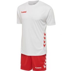 Zestaw piłkarski dla dorosłych Hummel Promo Duo Set. Białe koszulki sportowe męskie Hummel, l, bez wzorów, z dżerseju, bez ramiączek, na fitness i siłownię. Za 118.00 zł.