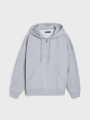 Melanżowa bluza z kapturem zapinana na zamek - szary. Szare bluzy damskie Sinsay, l, bez wzorów, bez ramiączek, z kapturem. Za 25.99 zł.