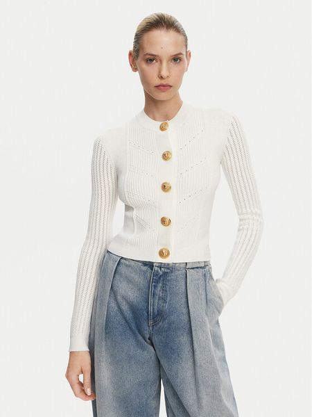 Balmain Kardigan DF1KL190KF24 Biały Regular Fit. Białe kardigany damskie Balmain, bez wzorów, z wiskozy, bez kołnierzyka. Za 5,679.00 zł.