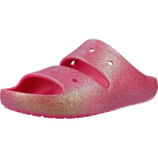 Sandały CROCS CLASSIC IRIDESCENT GLTTR Rose. Czerwone sandały damskie Crocs, bez wzorów, z gumy, bez obcasa, bez zapięcia. Za 159.99 zł.