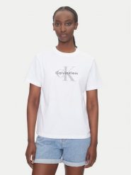 Calvin Klein Jeans T-Shirt Hero LV047B865G Biały Regular Fit. Białe t-shirty damskie Calvin Klein Jeans, l, bez wzorów, z bawełny, bez kołnierzyka, bez ramiączek. Za 139.99 zł.