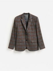 Marynarka slim fit w kratę - szary. Szare garnitury męskie Reserved, l, bez wzorów, z tkaniny. Za 359.99 zł.