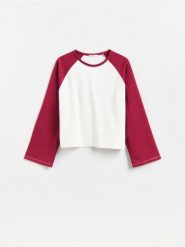 Bawełniana bluza boxy - bordowy. Czerwone bluzy damskie Reserved, l, bez wzorów, z bawełny, bez ramiączek, bez kaptura. Za 79.99 zł.