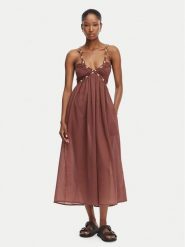 Selmark Sukienka letnia BO696 Brązowy Relaxed Fit. Brązowe sukienki damskie Selmark, na lato, l, bez wzorów, z bawełny, bez kołnierzyka, bez ramiączek. Za 289.99 zł.