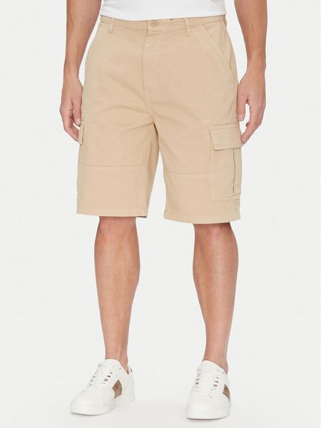 Guess Jeans Szorty materiałowe M5GD45 WGCV1 Beżowy Regular Fit. Brązowe szorty męskie Guess Jeans, z aplikacjami, z bawełny. Za 349.99 zł.