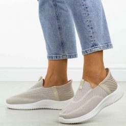 Beżowe sportowe buty damskie Potocki 01312. Brązowe obuwie sportowe damskie POTOCKI, na lato, bez wzorów, z jeansu, bez zapięcia, trekkingowe. Za 139.00 zł.
