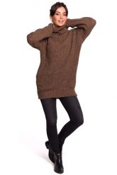 Karmelowy Oversizowy Sweter-Tunika z Golfem. Białe swetry nierozpinane damskie MOE, l, bez wzorów, z materiału, bez kołnierzyka, bez ramiączek. Za 203.90 zł.