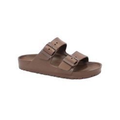 Klapki Birkenstock Arizona Eva Damskie. Brązowe klapki damskie Birkenstock, na lato, bez wzorów, z materiału, bez obcasa, bez zapięcia. Za 359.99 zł.
