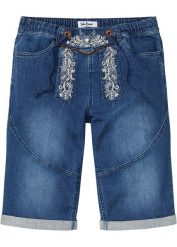 Bermudy dżinsowe ze stretchem i haftem, Regular Fit. Niebieskie jeansy męskie bonprix, z jeansu. Za 109.99 zł.