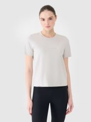 4F T-shirt regular z nadrukiem damski - szary M. Szare t-shirty damskie 4F, m, bez wzorów, z bawełny, klasyczne, bez kołnierzyka, bez ramiączek. W wyprzedaży za 29.99 zł.
