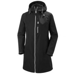 Damski długi płaszcz Helly Hansen Belfast. Czarne płaszcze damskie Helly Hansen, xl, bez wzorów, z materiału, sportowe, bez kołnierzyka. Za 680.55 zł.