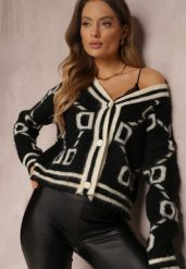 Czarny Kardigan Sethoy. Czarne kardigany damskie Renee, m, bez wzorów, z dzianiny, vintage, bez kołnierzyka. Za 119.99 zł.