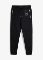 Spodnie dresowe typu jogger z czystej bawełny organicznej. Czarne spodnie sportowe męskie bonprix, m, bez wzorów, z bawełny. Za 112.99 zł.