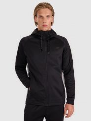 4F Bluza treningowa regular szybkoschnąca męska - czarna S. Czarne bluzy sportowe męskie 4F, m, bez wzorów, z dzianiny, z kapturem, na fitness i siłownię. Za 199.99 zł.