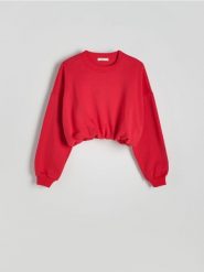 Krótka bluza ze ściągaczem - czerwony. Czerwone bluzy damskie Reserved, l, bez wzorów, z bawełny, bez ramiączek, bez kaptura. W wyprzedaży za 49.99 zł.