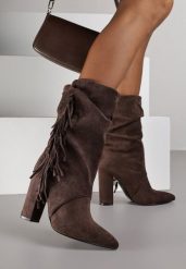 Brązowe Botki w Stylu Kowbojek na Obcasie Ozdobione Frędzlami Reitania. Brązowe botki damskie Born2be, bez wzorów, z jeansu, klasyczne, bez obcasa, na obcasie, bez zapięcia. Za 139.99 zł.