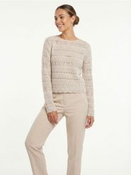 Ażurowy sweter z ozdobnym wzorem - kremowy. Białe swetry nierozpinane damskie Sinsay, l, w ażurowe wzory, bez kołnierzyka, bez ramiączek. Za 49.99 zł.
