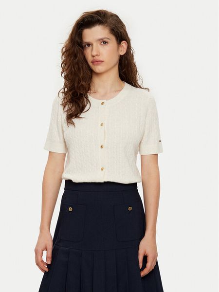 Tommy Hilfiger Kardigan WW0WW43958 Écru Regular Fit. Kardigany damskie Tommy Hilfiger, xs, bez wzorów, z wełny, bez kołnierzyka. Za 589.99 zł.
