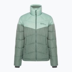 Kurtka puchowa damska Jack Wolfskin Herzberg Down. Zielone kurtki sportowe damskie Jack Wolfskin, m, bez wzorów, z puchu, bez ramiączek, bez kaptura, trekkingowe. Za 449.99 zł.