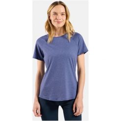 T-shirt Odlo damski do biegania ESSENTIAL 365. Fioletowe koszulki sportowe damskie ODLO, bez wzorów, bez ramiączek, do biegania. Za 199.99 zł.